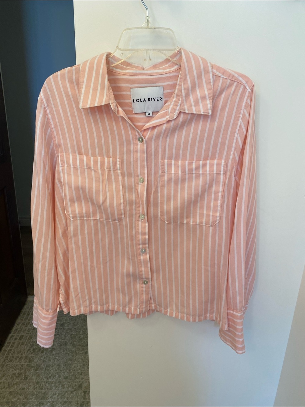 Lola River Women's Pink Striped Button-Down Cropped Shirt